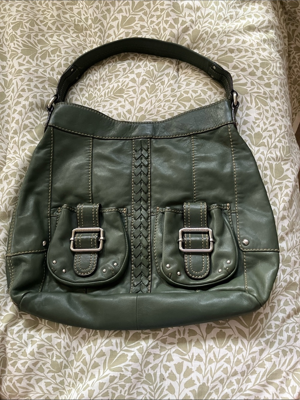 Tignanello Leather Hobo Navy Shoulder Bag Dual Front Pockets Magnet Top Closure